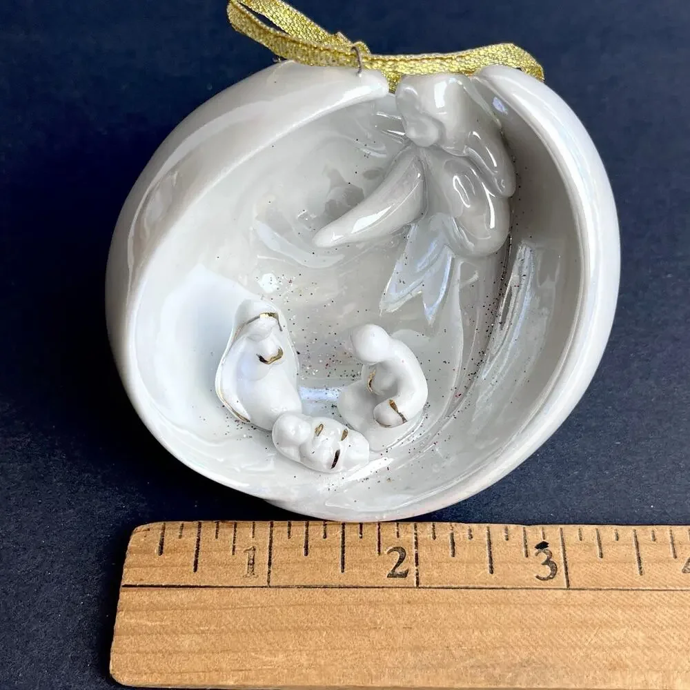 AppleTree Design Porcelain Nativity Ornament White Luster Angel Gold Christmas